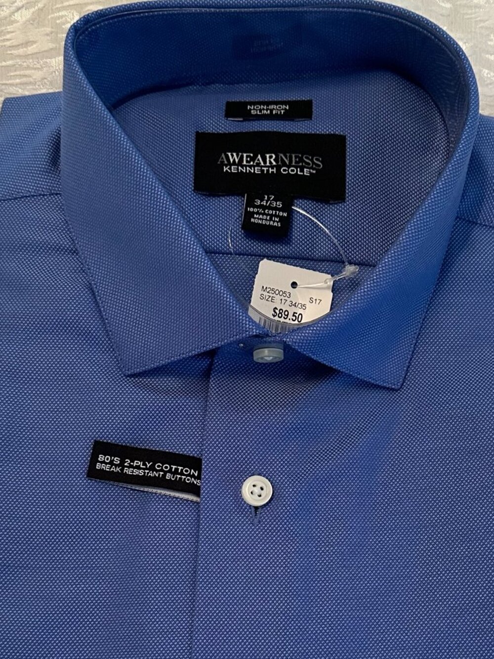 Kenneth Cole NWT Awareness Non Iron Slim Fit Button Down Shirt Size 17 34/35